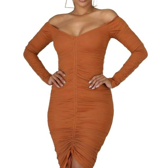 🟣🟣🟣 FOREVER 21 Women's Size Medium Burnt Orange Puff Sleeve Rouched Tie Fitte - Picture 1 of 10